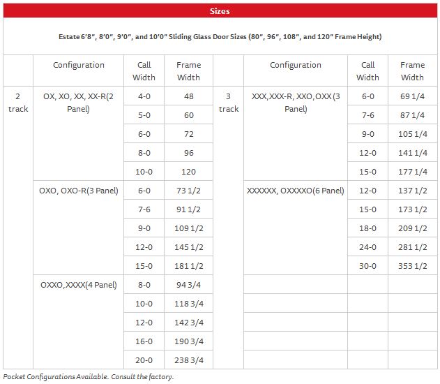 Series 560 doors – Sizes